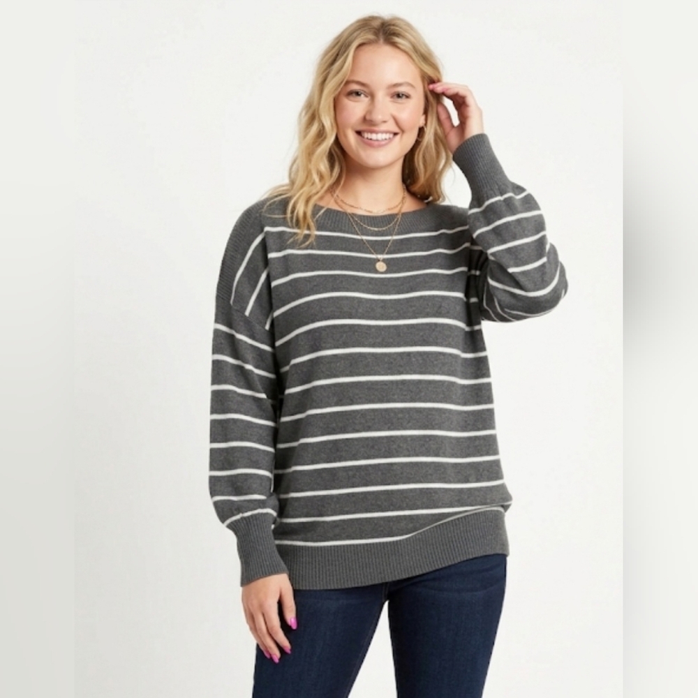✨️OVLA Striped Oversized Knit Sweater | Grey & White | size 1X✨️